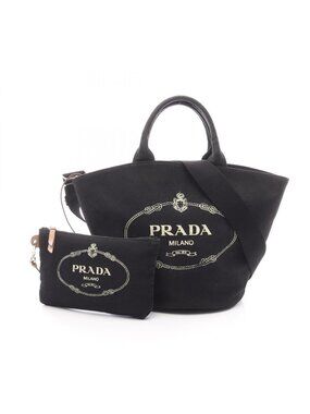 Prada Lada Handbag Canapa Black Canvas Baketsushape 2-Way Tote